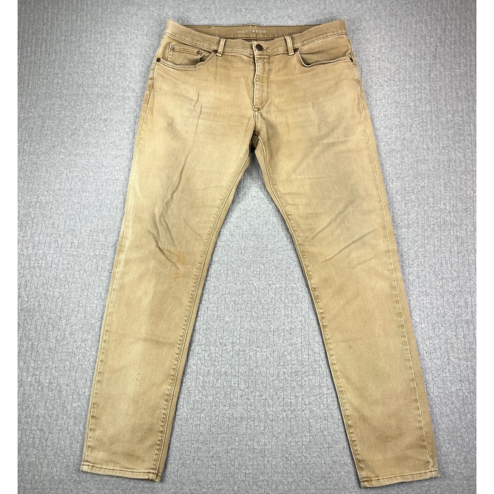 Mott & Bow Skinny Jeans Mens 34x32 Tan Khaki Twill Stretch Denim Pants